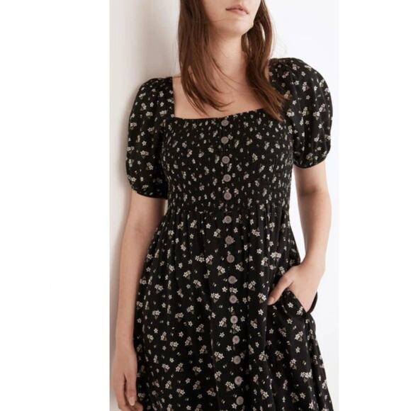 MADEWELL Smocked Square Neck Cotton Blend Dress Size XS - Picture 3 of 11